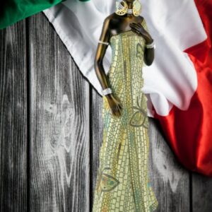 statuetta elegante donna africana in resina dipinta a mano 36cm