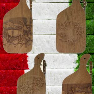 taglieri intarsiati in legno con coltello 40x17cm