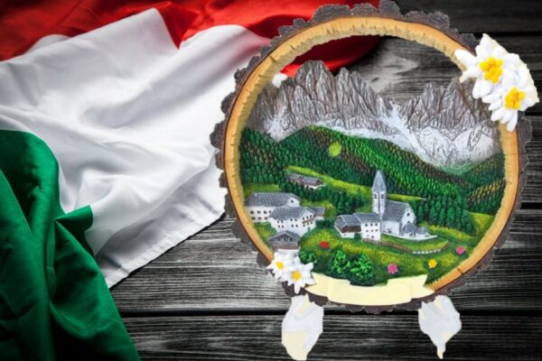 quadro in resina con cavalletto panorama di montagna