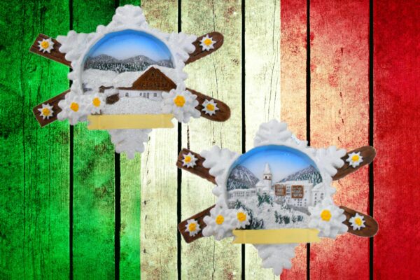 magneti in resina vista montagna innevata con sci